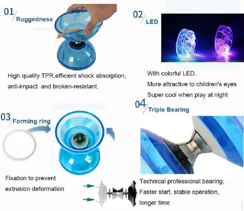 Miniatura 4 de Juego de yoyo diábolo chino – Triple rodamiento LED Diábolo yoyos juguetes malabares con palos de diablo, cuerda y bolsa de red, más fácil de Azul