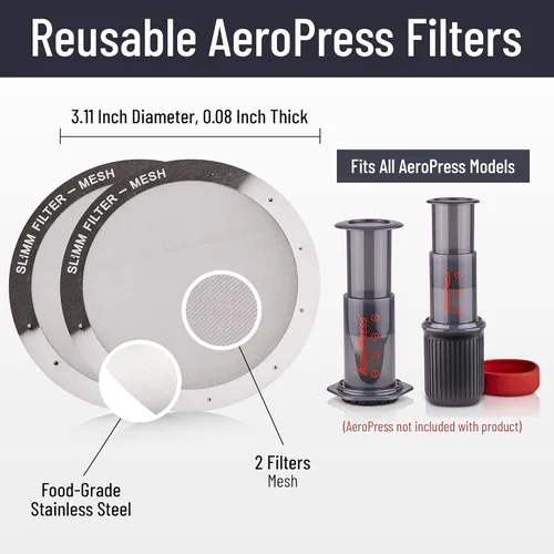Miniatura 2 de Juego de filtros reutilizables – 2 piezas de metal de acero inoxidable – 2 filtros de metal de malla para cafetera AeroPress y máquina de café
