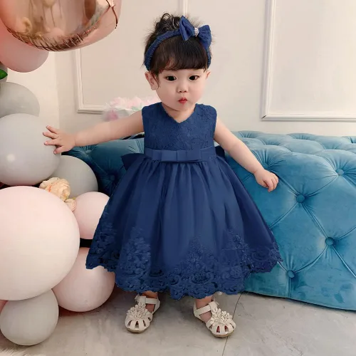 Miniatura 5 de Vestido tutú para niñas de 0 a 6 años, con lazo grande, para boda, Navidad, encaje, con diadema, Blanco