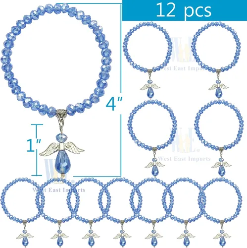 Miniatura 2 de WE Pulsera con dije de ángel de cristal azul 12 PCS - Bautizo Favor/Bautizo/Recuerdos de Bautizo/Quinceañera/Baby Shower, Cristal