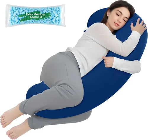 Miniatura 17 de TranquilRelax Almohada corporal, almohada larga, almohada corporal de espuma viscoelástica, almohada lateral en forma de C, funda de almohada Negro