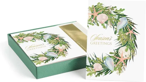 Miniatura 14 de Masterpiece - Tarjetas navideñas de palmeras festivas / 16 tarjetas navideñas de deseos más cálidos de invierno en caja con detalles plateados