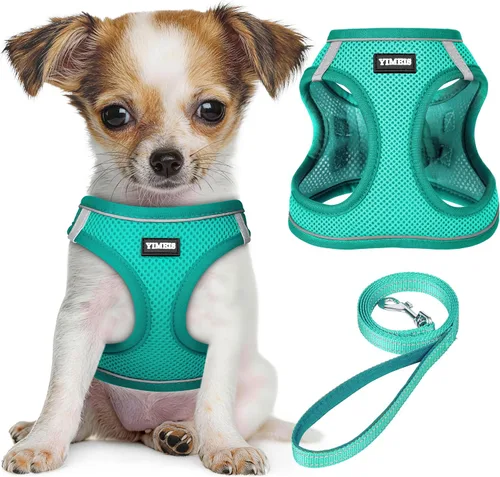 Miniatura 31 de YIMEIS Juego de arnés y correa para perro, arnés de malla suave sin tirones, chaleco reflectante ajustable para cachorros para perros pequeños