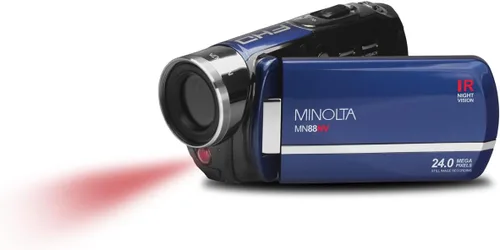 Minolta Videocámara: video Full HD de 1080p, fotos de 24 MP, visión nocturna con sensor IR, zoom 16X, estabilización antivibración, pantalla táctil