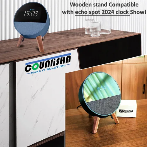 Miniatura 7 de Real Wood Stand for Echo Spot (2024 Released) Smart Alarm Clock, Tripod Mount Accessories Protect Alexa for Better Sound, Secure Stable Wooden