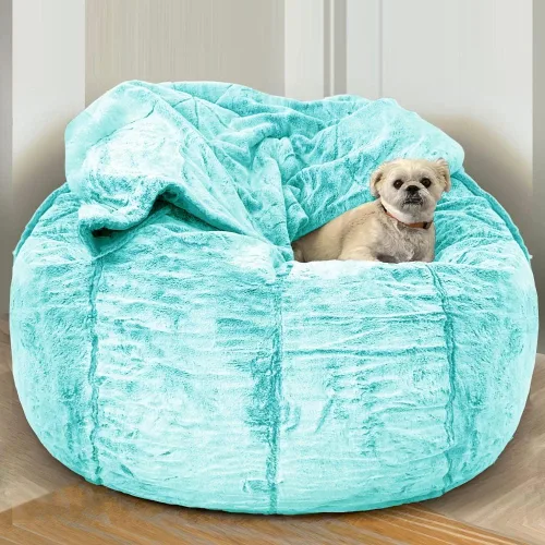 Miniatura 7 de Funda para sillones, 6 pies, redonda, gigante, perezosa, para sofá, cama, saco sin relleno, puf de terciopelo esponjoso, puf, asiento de piso, puf