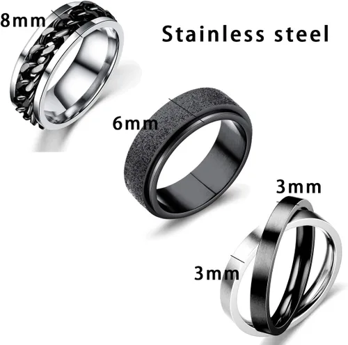 Miniatura 2 de Nanafast 3 anillos giratorios para la ansiedad, anillos giratorios de acero inoxidable para mujeres y hombres, anillos para aliviar el estrés