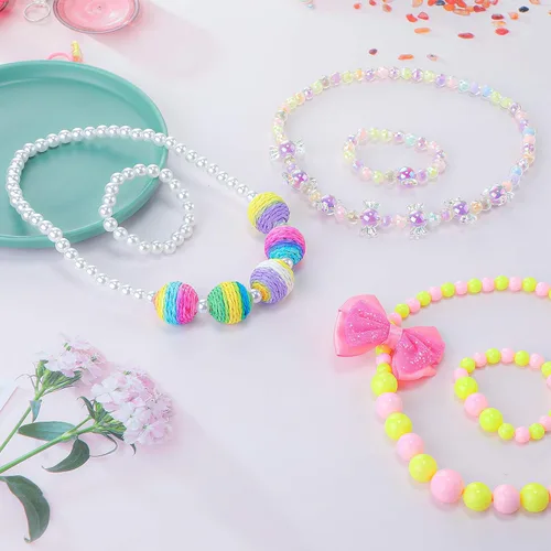 Miniatura 26 de Sumind 6 juegos de joyas para niñas pequeñas, collar de cuentas y pulsera para disfraz, joyas, regalos de princesa para fiestas (estilo mágico)