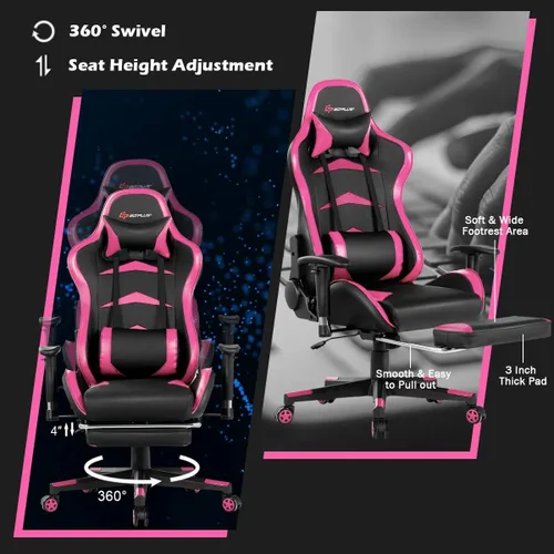 Miniatura 6 de Goplus Silla de juegos de masaje, respaldo reclinable, barandillas y ajuste de altura del asiento, silla de oficina para computadora de carreras