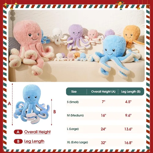 Miniatura 4 de DENTRUN Animales de peluche de pulpo, muñeca de pulpo gigante de peluche para jugar, juguetes para niños, niñas, niños, adultos, cumpleaños, Azul