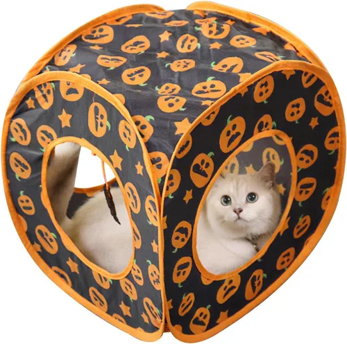 Miniatura 9 de Andiker Tienda para gatos, túnel de gatos con 3 agujeros seguro y fuerte, lindo túnel plegable fácil de transportar para gatos de interior, gatitos
