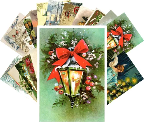 Miniatura 10 de PIXILUV Tarjetas de felicitación de Navidad vintage 24pcs Encantadora Navidad Niños Reimpresión antigua Postal Set