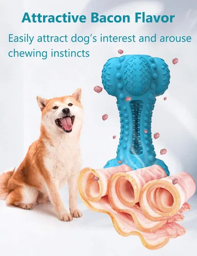 Miniatura 7 de SCHITEC - Juguete masticable para perros con sonido, hueso de goma natural resistente y duradero con cepillo de dientes, indestructible para Azul