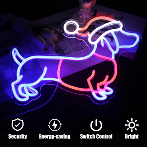 Miniatura 2 de Letrero de neón de perro salchicha con sombrero de Navidad, letrero LED de neón de perro salchicha, luces de neón de perro salchicha