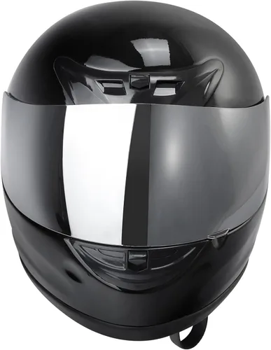 Miniatura 5 de TCT-MOTORPARTS - Casco de motocicleta para adultos, aprobado por DOT, color negro, visera de espejo de cara completa, casco de calle