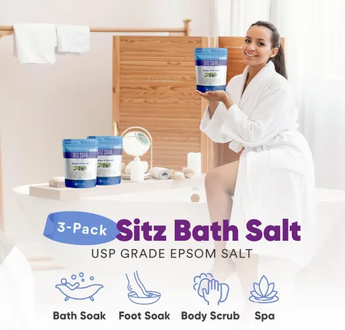 Miniatura 4 de Sitz - Sal de baño (paquete de 3) para hemorroides calmante para hemorroides, sal de Epsom de grado USP, 3 bolsas de 6 libras en total con aceites
