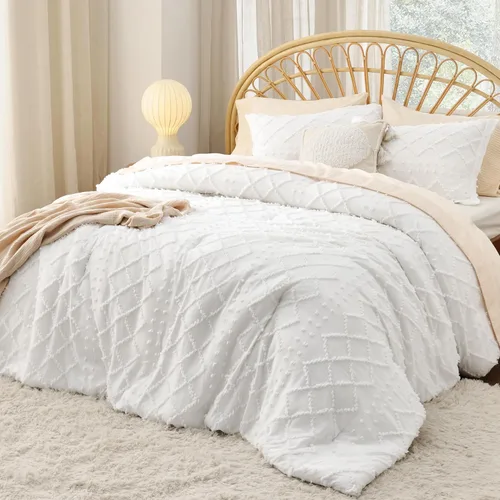 Miniatura 40 de Bedsure Juego de Edredón Tamaño Twin – Edredón beige, ropa de cama Boho con mechones estilo shabby chic para niños, juego de ropa de cama vintage