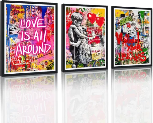 Miniatura 128 de 3 Piezas de Arte de Pared Banksy en Lienzo, Póster de Graffiti, Decoración de Pared con Citas Inspiradoras, Nunca Te Rindas, Obras de Arte para Sala