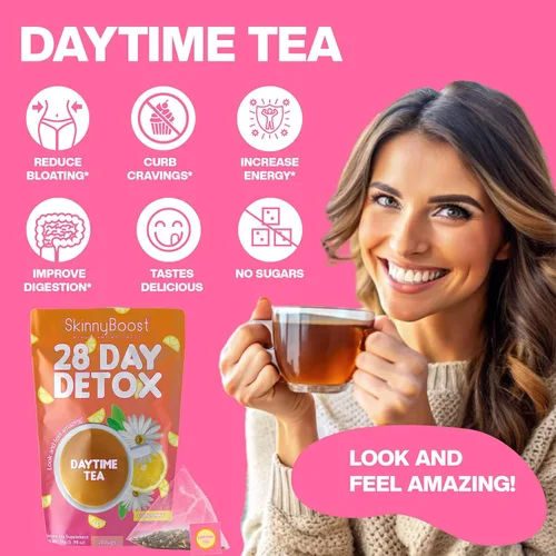 Miniatura 4 de SkinnyBoost Té diurno de desintoxicación para 28 días, menta cítrica (28 bolsas de té) apoya el metabolismo, desintoxicación, todo natural, sin OMG