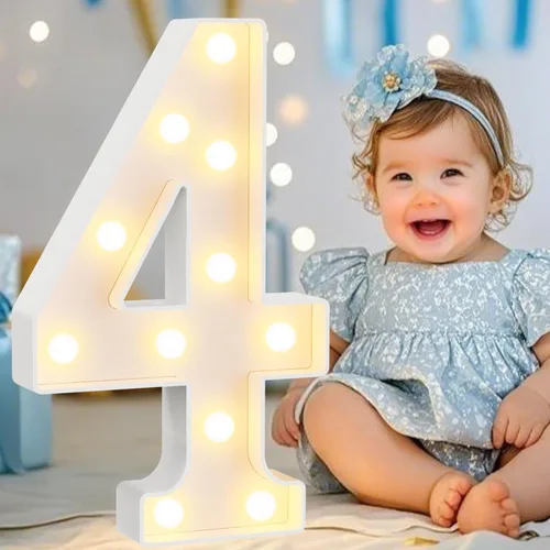 Miniatura 55 de Pooqla Letras y Números Decorativos con Luces LED, Letras y Números de Neón de Plástico Blanco para Decoración de Fiestas, Bodas, Funciona