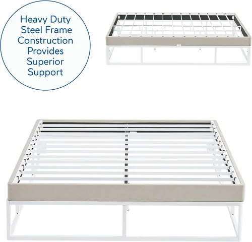 Miniatura 5 de Decoro Capri - Base de cama de metal blanco con base de colchón tapizada beige integrada, tamaño King