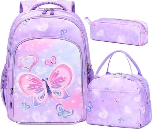 Miniatura 8 de Juego de mochila para niñas con diseño de unicornio, mochila escolar para niños, mochila para libros para niñas, set 3 en 1, regreso a clases
