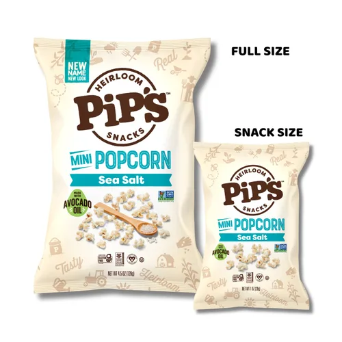 Miniatura 9 de Palomitas de Maíz Mini Tradicional de Pipcorn por Heirloom Pip's Snacks - Sal Marina, 1 oz 24 pz - Paquetes de Snack Saludables y Sin Gluten, Maíz
