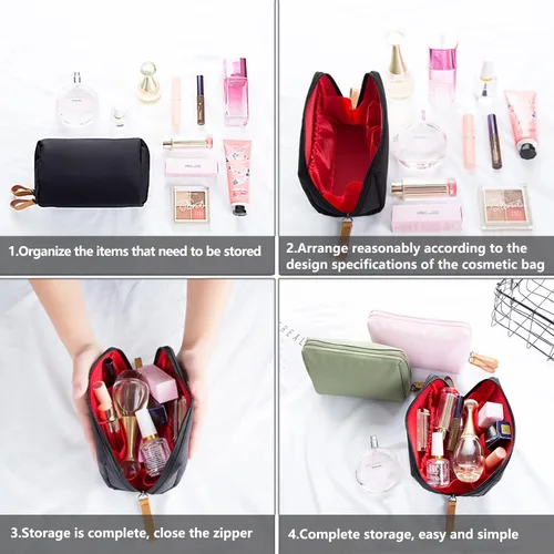 Miniatura 6 de Bolsa de belleza cosmética para el bolso de viaje práctico bolsa de maquillaje para mujeres niñas (), Un interior rojo