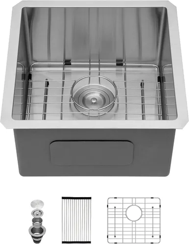 Miniatura 9 de Fregadero de cocina de 33 pulgadas de calibre 16 de acero inoxidable 304 hecho a mano bajo encimera, fregadero de cocina grande de 33 x 19 pulgadas