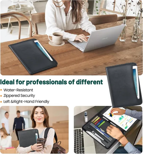 Miniatura 7 de Portfolio Business for Men - Carpeta de padfolio de 10 x 13.5 pulgadas con cremallera, cartera de piel sintética para currículum, documentos