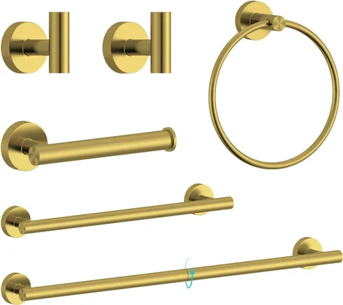Miniatura 17 de Juego de accesorios de baño de 5 piezas de acero inoxidable SUS 304 de oro cepillado de 26 pulgadas, juego de toallero de baño, conjunto