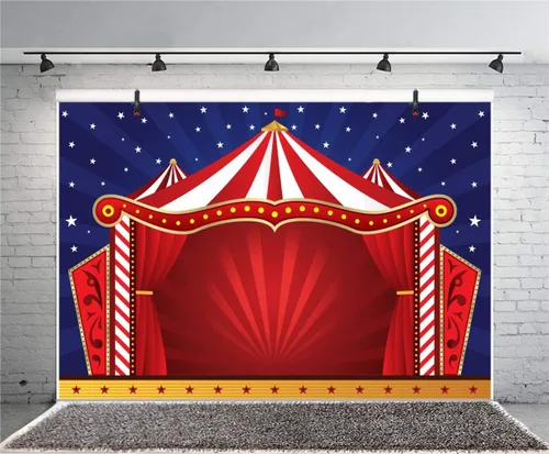 Miniatura 4 de Laeacco Telón de fondo rojo para tienda de campaña de circo de dibujos animados, rayas rojas y blancas, cortina roja de circo, 5 x 3 pies, fondo