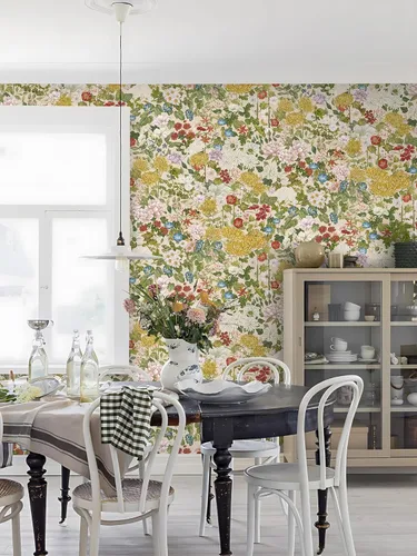 Miniatura 4 de Papel tapiz floral para despegar y pegar, papel de pared bohemio, extraíble, impermeable, verde/amarillo/azul, papel de contacto para dormitorio