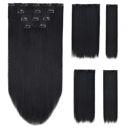 Miniatura 16 de Extensión de cabello negro oscuro, extensiones de cabello con clip, de 18 pulgadas, ondulado, sintético, 5.5 onzas, HSPCYGG de 22 pulgadas, cabello