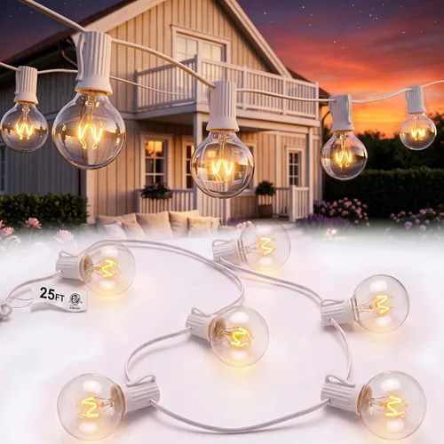 Miniatura 15 de Cadena de luces navideñas para exteriores de 25 pies, luces de patio globo G40 con 27 bombillas de vidrio transparente (2 de repuesto), luces