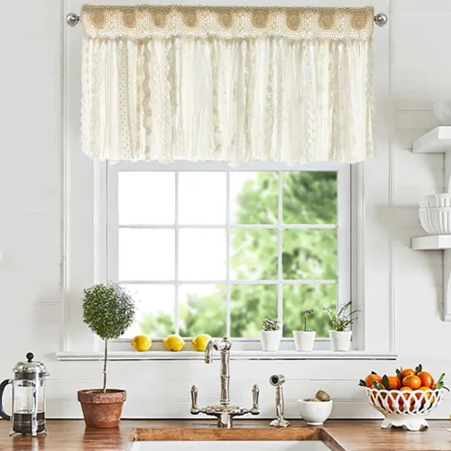 Miniatura 7 de YJ YANJUN Cenefas bohemias para ventanas hechas a mano de algodón con encaje de ganchillo para sala de estar, cortinas huecas de café de 16 pulgadas