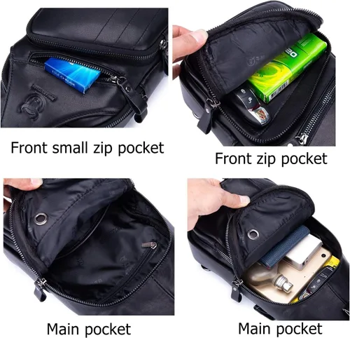 Miniatura 4 de BULLCAPTAIN Bolso bandolera de cuero para hombre, bolso cruzado casual para el pecho, mochila de viaje