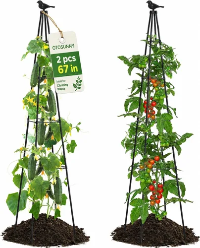 Miniatura 8 de OTOSUNNY Enrejado de jardín para plantas trepadoras al aire libre, 67 pulgadas de alto, enrejado de metal de obelisco para plantas trepadoras