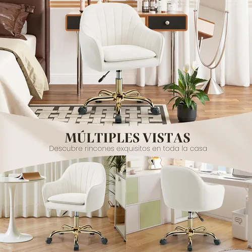 Miniatura 5 de Silla de tocador con ruedas, cómodas sillas de escritorio de oficina en casa, sillas de tocador de terciopelo modernas ajustables para dormitorio