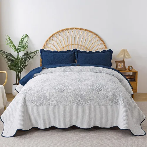 Miniatura 167 de HoneiLife - Juego de colcha de tamaño Queen, juego de ropa de cama de pana bordada de 3 piezas, colcha de lujo, ligera, cálida, para todas las Pana