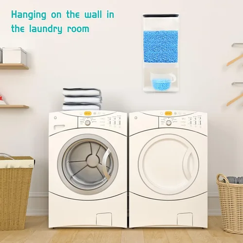 Miniatura 7 de Dispensador de detergente para lavandería, dispensador de detergente para ropa de pared con soporte para tazas de espiga, adecuado para cuentas