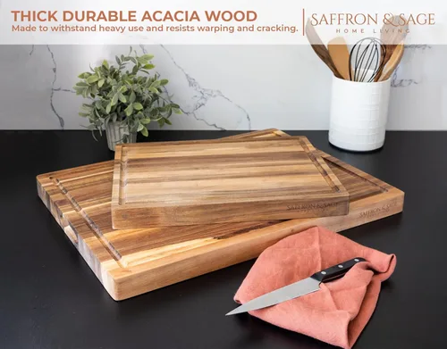 Miniatura 9 de Tabla de cortar de madera extra grande de azafrán y salvia, 23 x 17 x 1.5 pulgadas, tablas de cortar de madera de acacia para uso en cocina