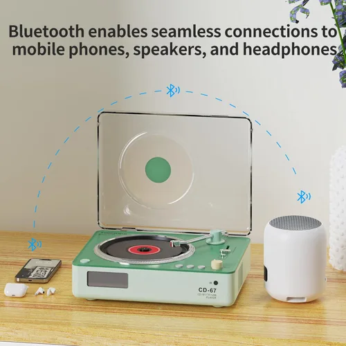 Miniatura 4 de Reproductor de CD portátil Boombox con Bluetooth, altavoces de 40mm, pantalla LCD, puerto USB, ranura para tarjeta SD Verde