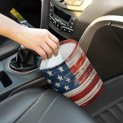 Miniatura 2 de Papelera portátil con bandera de Estados Unidos, reutilizable, impermeable, multiusos, organizador de coche, artículos esenciales para viajes por