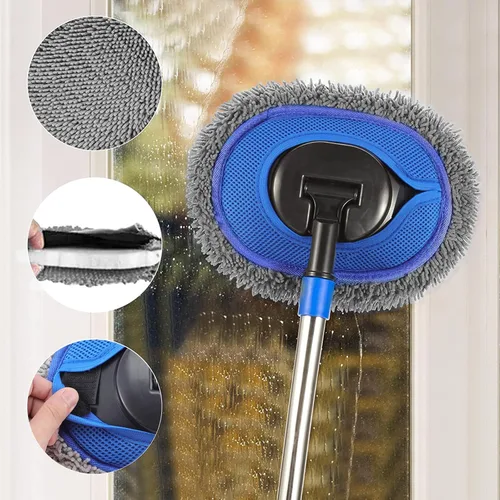 Miniatura 5 de Limpiador de Paredes, Trapeador de Pared de Máximo 66 pulgadas con Mango Largo, Trapeador de Polvo para Techo con Poste de Extensión de Codo que Gris