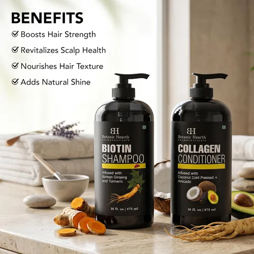 Miniatura 4 de Botanic Hearth Champú y acondicionador de biotina con colágeno Combate la pérdida de cabello y con ginseng coreano y cúrcuma, acondicionador