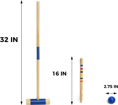 Miniatura 7 de SPORT BEATS Juego de croquet para seis jugadores, mazos de madera maciza de goma de 32 pulgadas con funda de transporte, seis bolas, nueve mechones