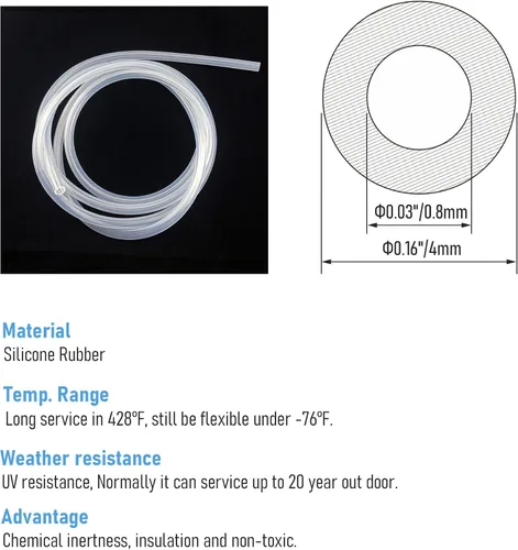 Miniatura 2 de Tubo de silicona de 0.8 x 4 mm/0.03 x 0.16 "(IDxOD) 16.4 pies de longitud, tubo de bomba peristáltica transparente flexible de goma de silicona