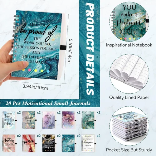 Miniatura 2 de Zhanmai Juego de 20 cuadernos inspiradores en espiral con bolígrafo motivacional, regalo de agradecimiento, pantalla táctil para profesores
