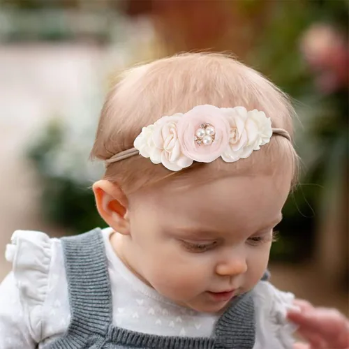 Miniatura 3 de cherrboll 3 diademas de flores para bebé, súper suaves y elásticas, de nailon, para recién nacidas Rosa (Rose Bloom)